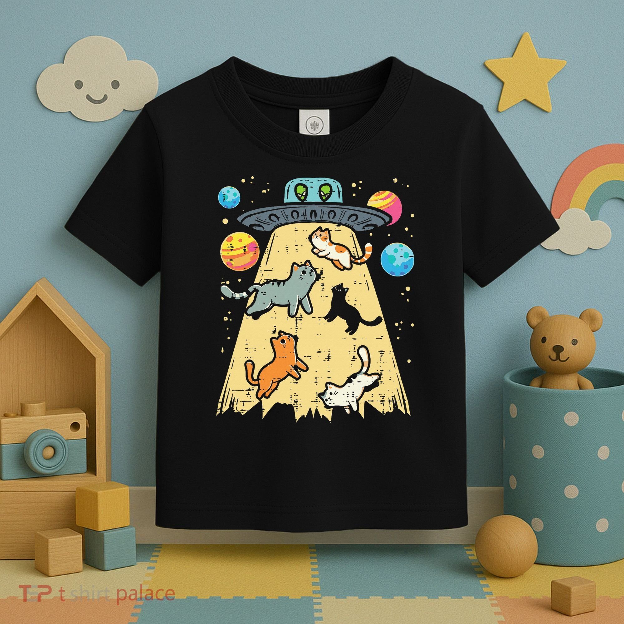 Alien Abduction Cats Ufo Flying Saucer Space Women Toddler T-Shirt