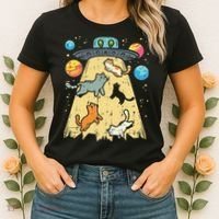 Alien Abduction Cats Ufo Flying Saucer Space Women Women's T-Shirt thumb 2