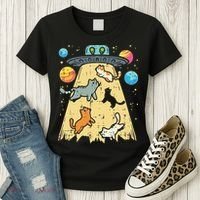 Alien Abduction Cats Ufo Flying Saucer Space Women Women's T-Shirt thumb 3