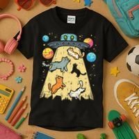 Alien Abduction Cats Ufo Flying Saucer Space Women Kids T-Shirt thumb 3