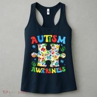 Autism Awareness Coquette Bow Autism Awareness Puzzle Piece Women's Tank Top thumb 3