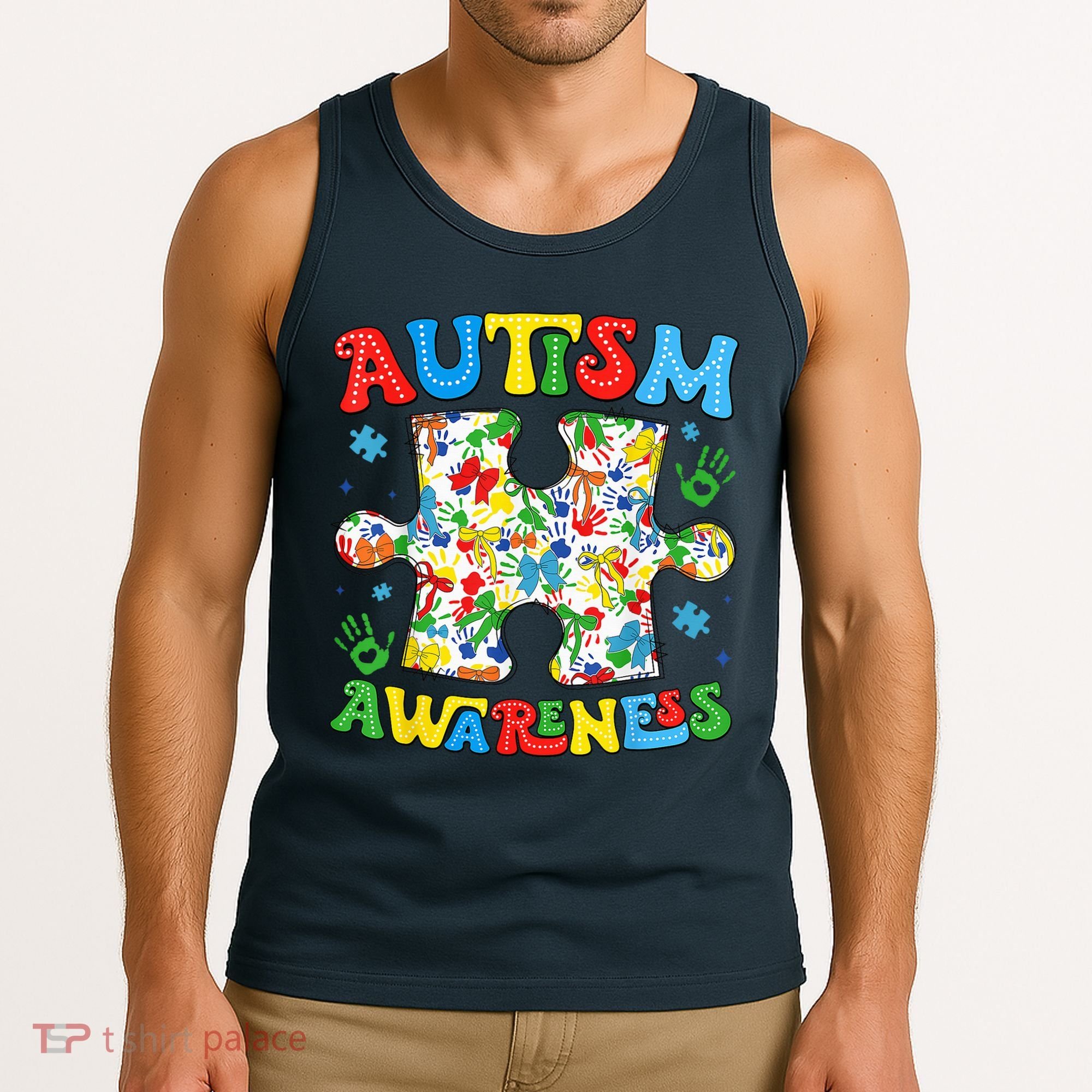 Autism Awareness Coquette Bow Autism Awareness Puzzle Piece Tank Top