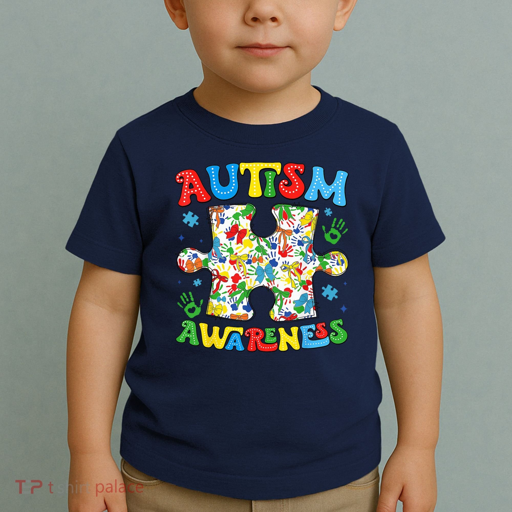 Autism Awareness Coquette Bow Autism Awareness Puzzle Piece Toddler T-Shirt