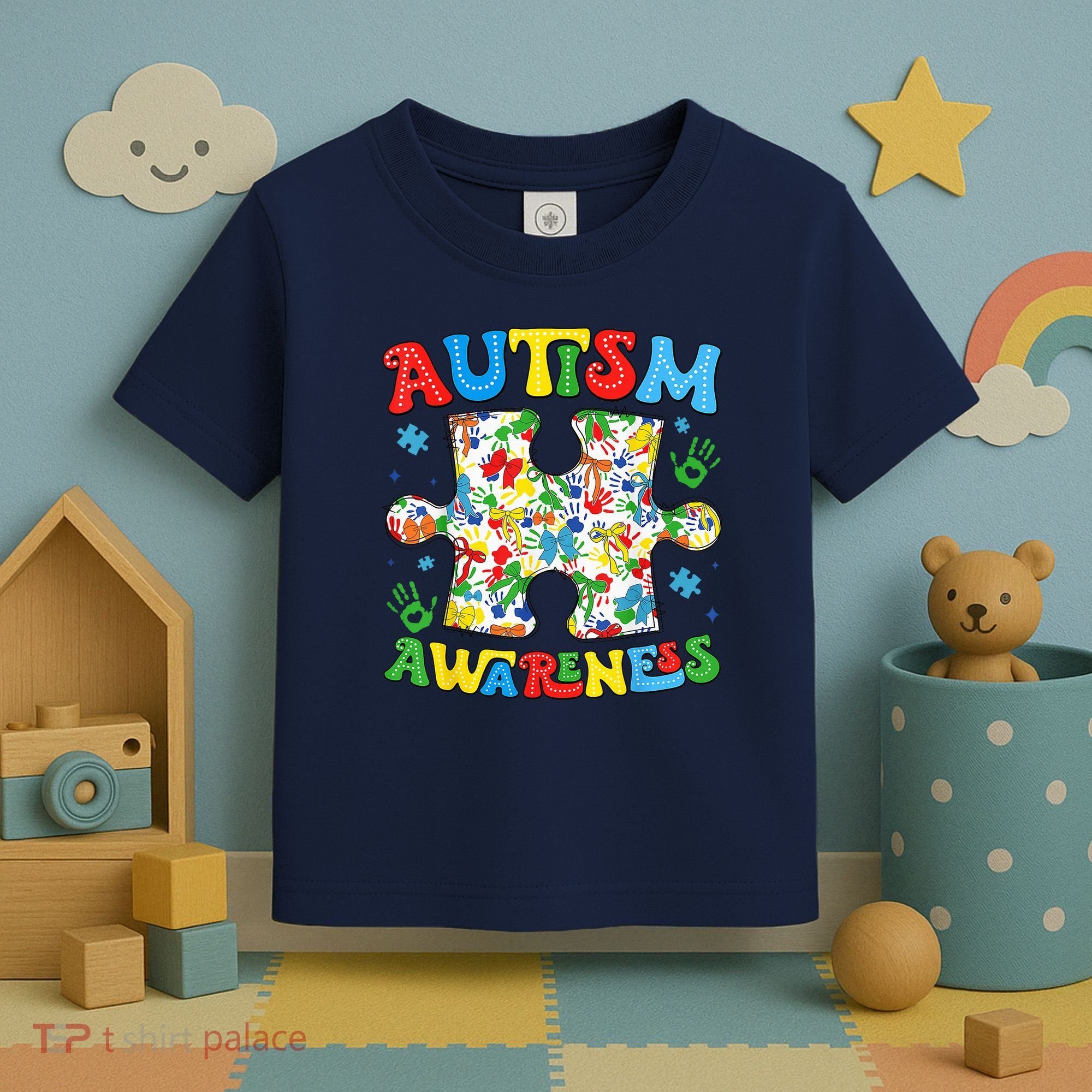 Autism Awareness Coquette Bow Autism Awareness Puzzle Piece Toddler T-Shirt