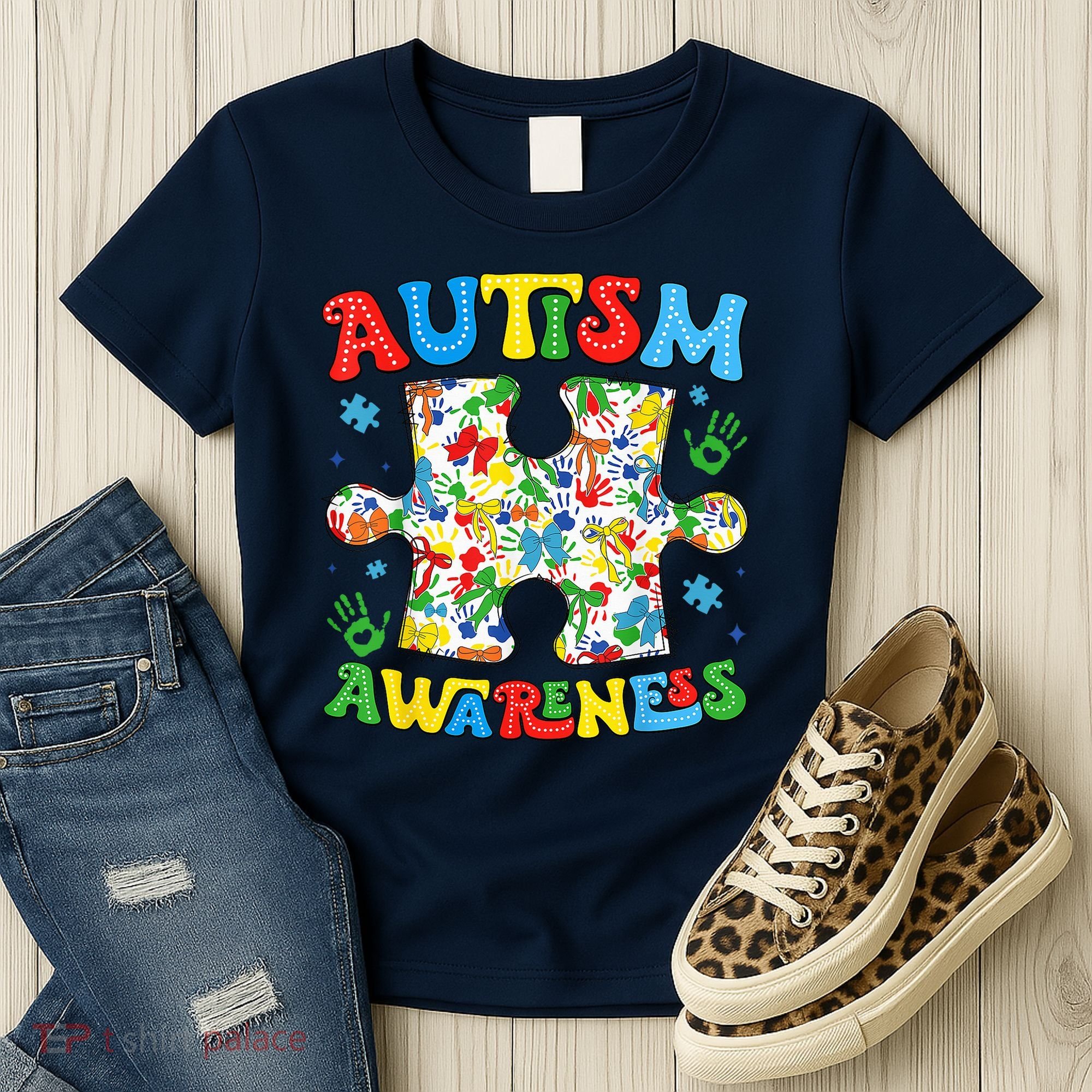 Autism Awareness Coquette Bow Autism Awareness Puzzle Piece Women's T-Shirt
