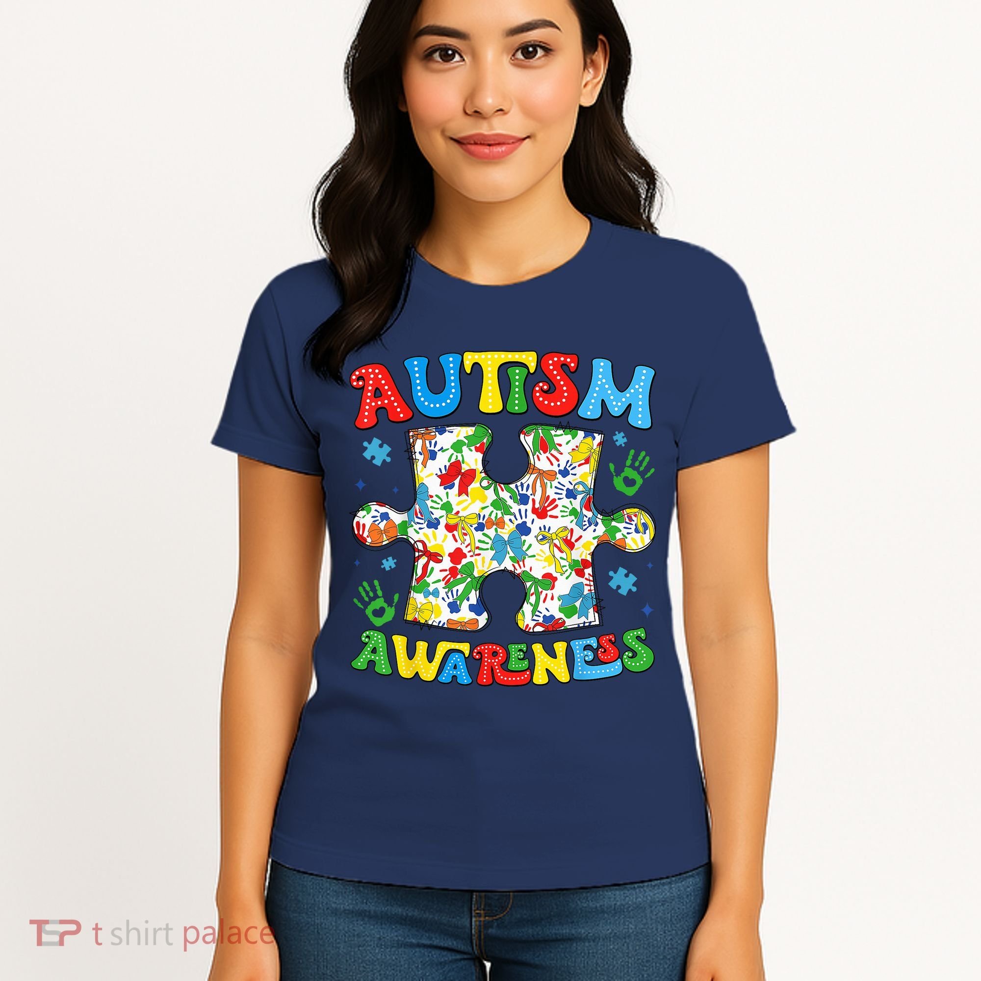 Autism Awareness Coquette Bow Autism Awareness Puzzle Piece Women's T-Shirt