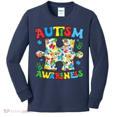 Autism Awareness Coquette Bow Autism Awareness Puzzle Piece Kids Long Sleeve Shirt