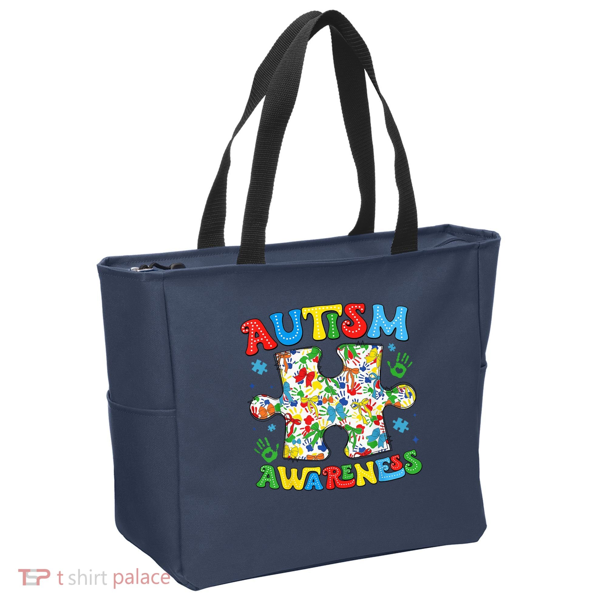 Autism Awareness Coquette Bow Autism Awareness Puzzle Piece Tote Bag