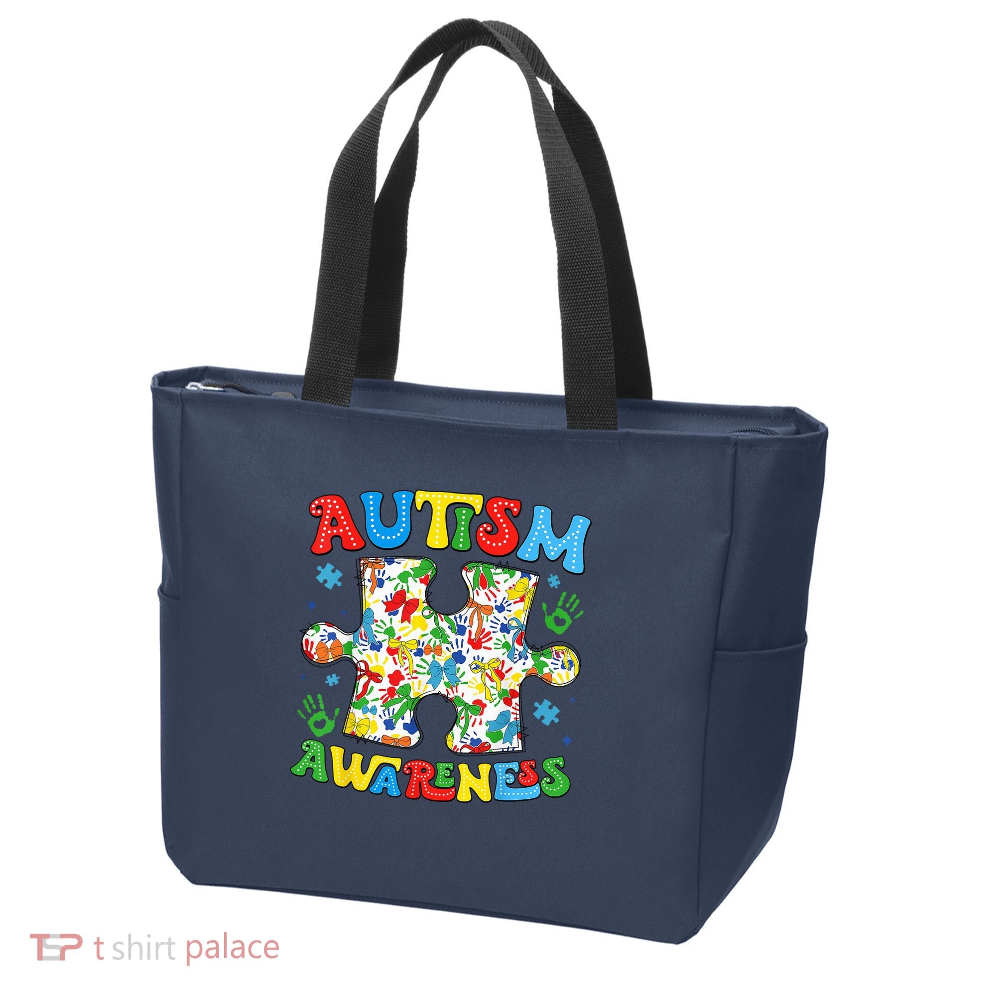 Autism Awareness Coquette Bow Autism Awareness Puzzle Piece Tote Bag