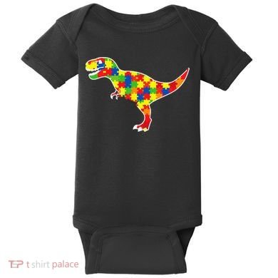 Autism Awareness Cute Dinosaur T Rex Baby Bodysuit