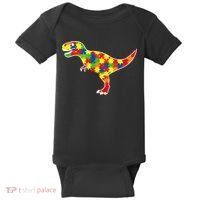 Autism Awareness Cute Dinosaur T Rex Baby Bodysuit thumb 0
