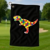 Autism Awareness Cute Dinosaur T Rex Golf Towel thumb 1