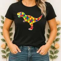Autism Awareness Cute Dinosaur T Rex Women's T-Shirt thumb 2