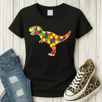 Autism Awareness Cute Dinosaur T Rex Women's T-Shirt thumb 3