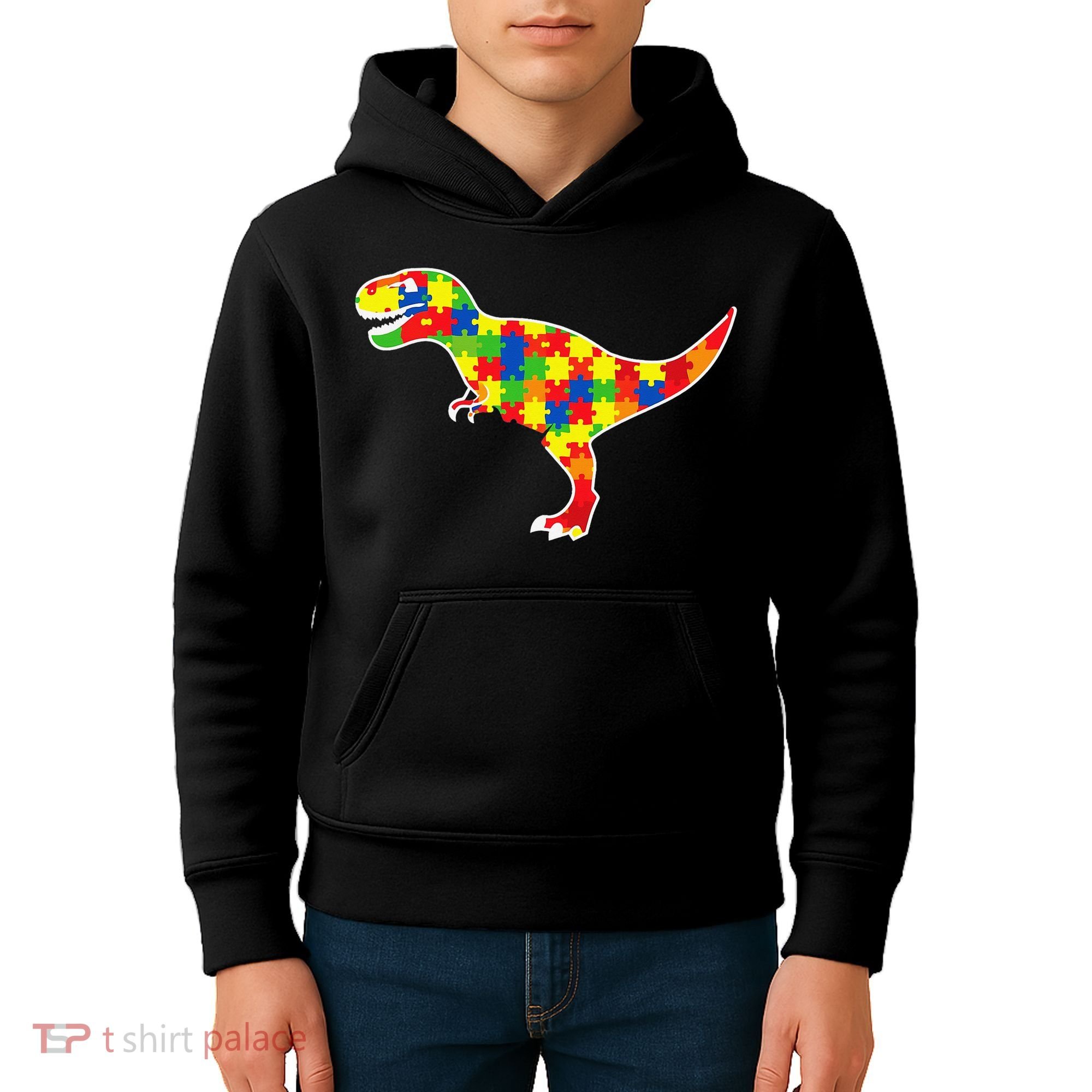 Autism Awareness Cute Dinosaur T Rex Kids Hoodie