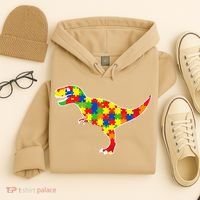 Autism Awareness Cute Dinosaur T Rex Hoodie thumb 4