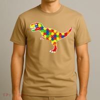 Autism Awareness Cute Dinosaur T Rex T-Shirt thumb 3