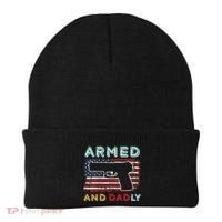 Armed And Dadly Funny Deadly Father Gift For Father's Day Beanie thumb 0