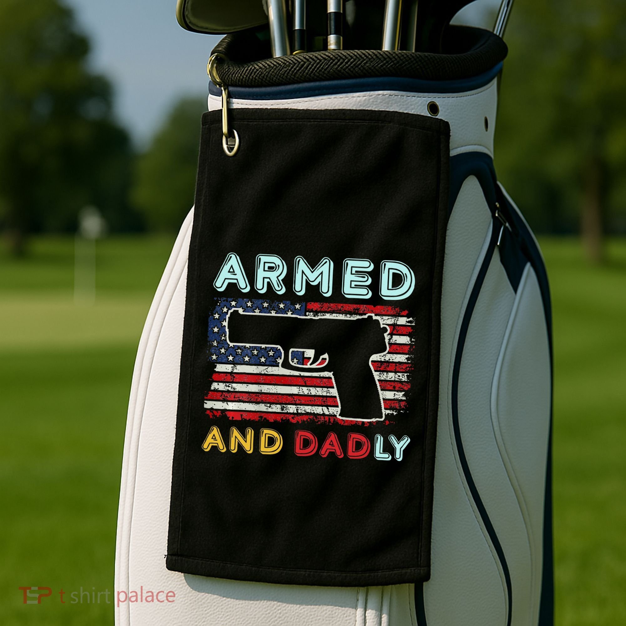 Armed And Dadly Funny Deadly Father Gift For Father's Day Golf Towel