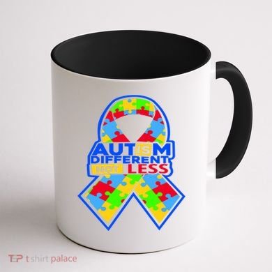Autism Awareness Different Not Less Puzzle Ribbon Coffee Mug back