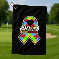 Autism Awareness Different Not Less Puzzle Ribbon Golf Towel thumb 1