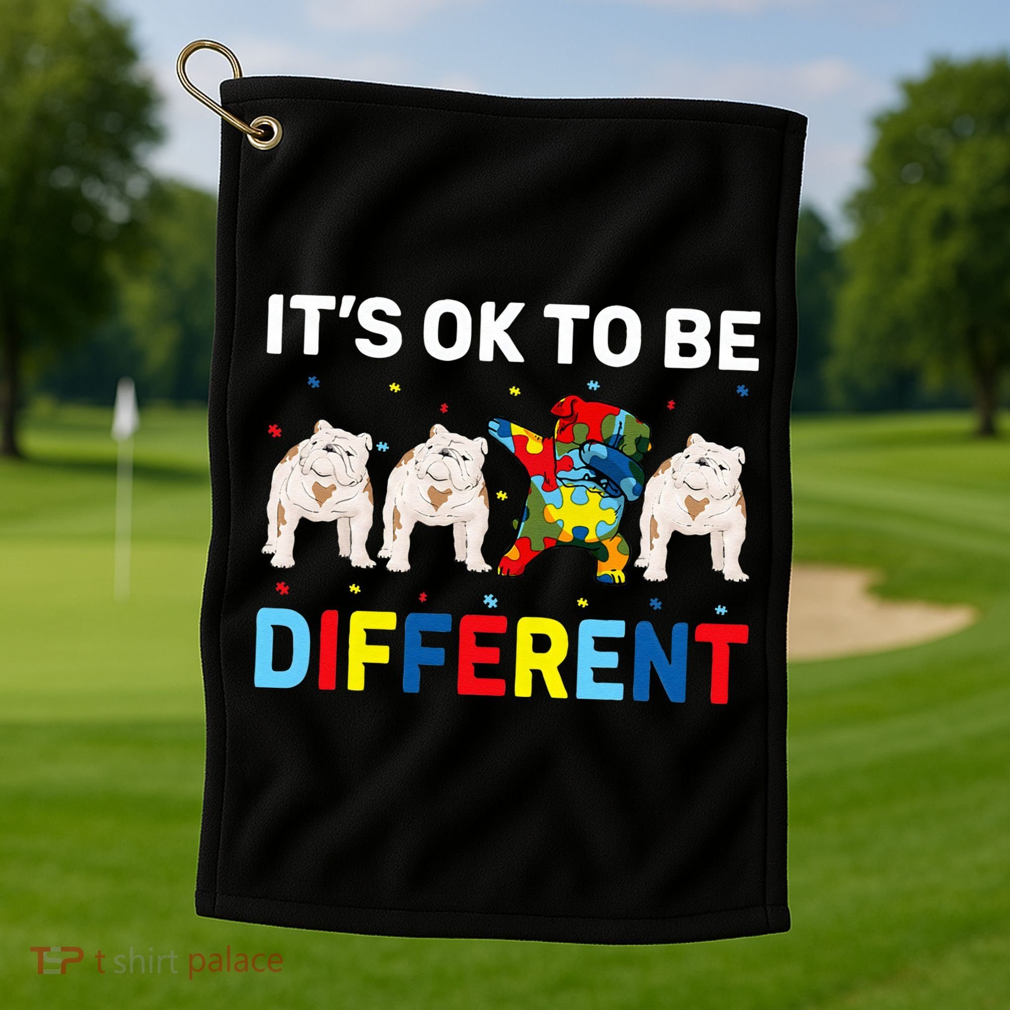 Autism Awareness Day Gift Funny Dabbing English Bulldog Golf Towel