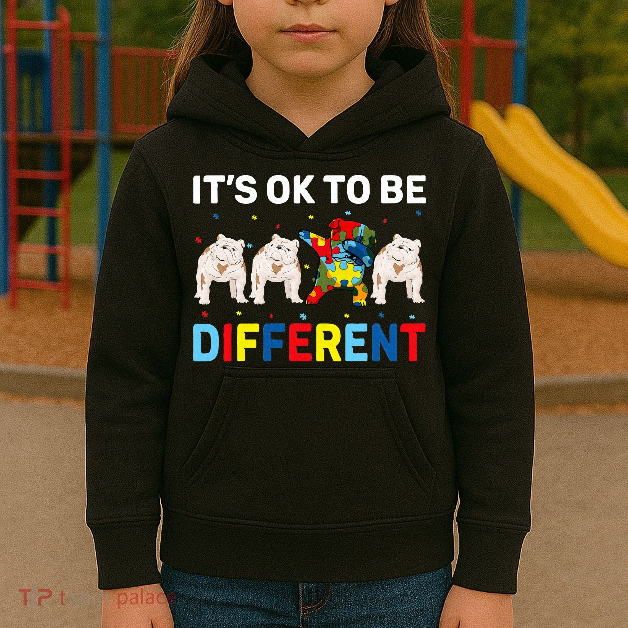 Autism Awareness Day Gift Funny Dabbing English Bulldog Kids Hoodie