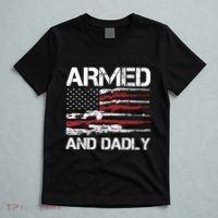 Armed And Dadly Funny Deadly Father For Fathers Day USA Flag T-Shirt thumb 5