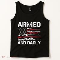 Armed And Dadly Funny Deadly Father For Fathers Day USA Flag Tank Top thumb 2