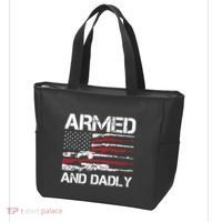 Armed And Dadly Funny Deadly Father For Fathers Day USA Flag Tote Bag thumb 3