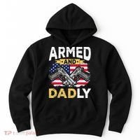 Armed And Dadly Funny Deadly Father USA flag Fathers Day Hoodie thumb 0