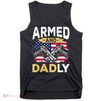 Armed And Dadly Funny Deadly Father USA flag Fathers Day Tank Top thumb 0