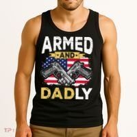 Armed And Dadly Funny Deadly Father USA flag Fathers Day Tank Top thumb 3