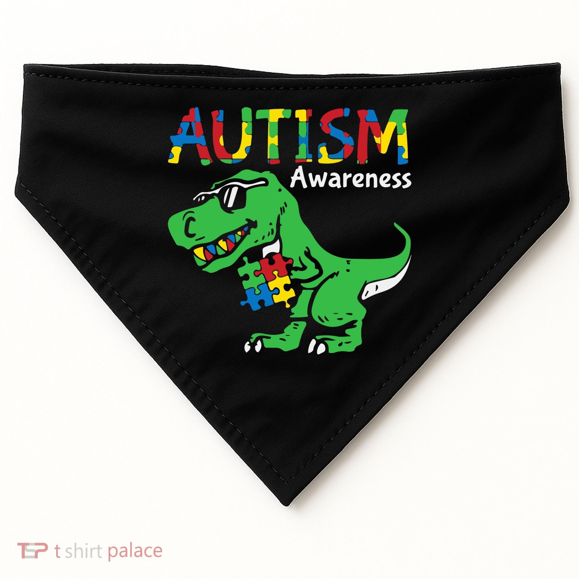 Autism Awareness Dinosaur Autism Heart Puzzle USA-Made Doggie Bandana
