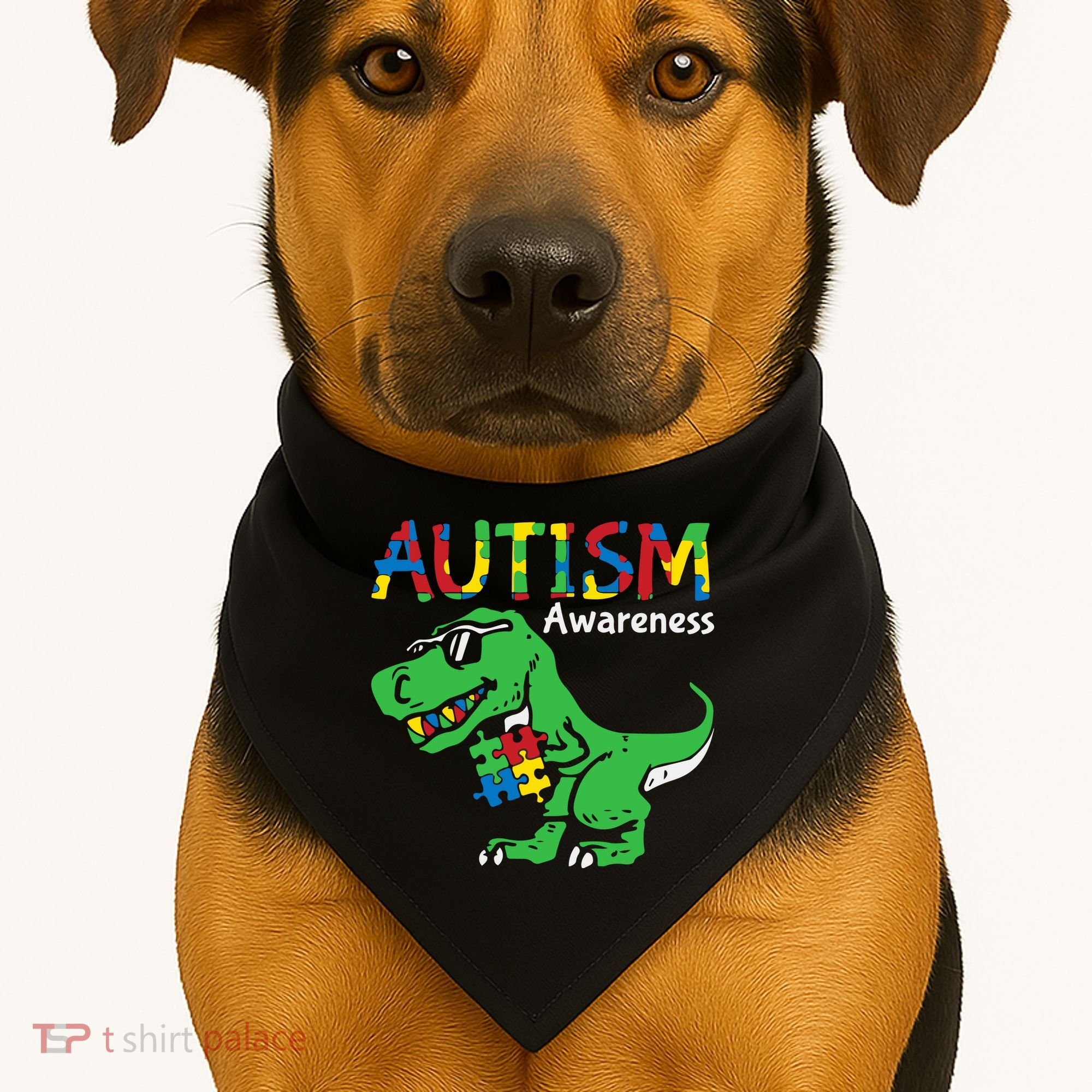 Autism Awareness Dinosaur Autism Heart Puzzle USA-Made Doggie Bandana