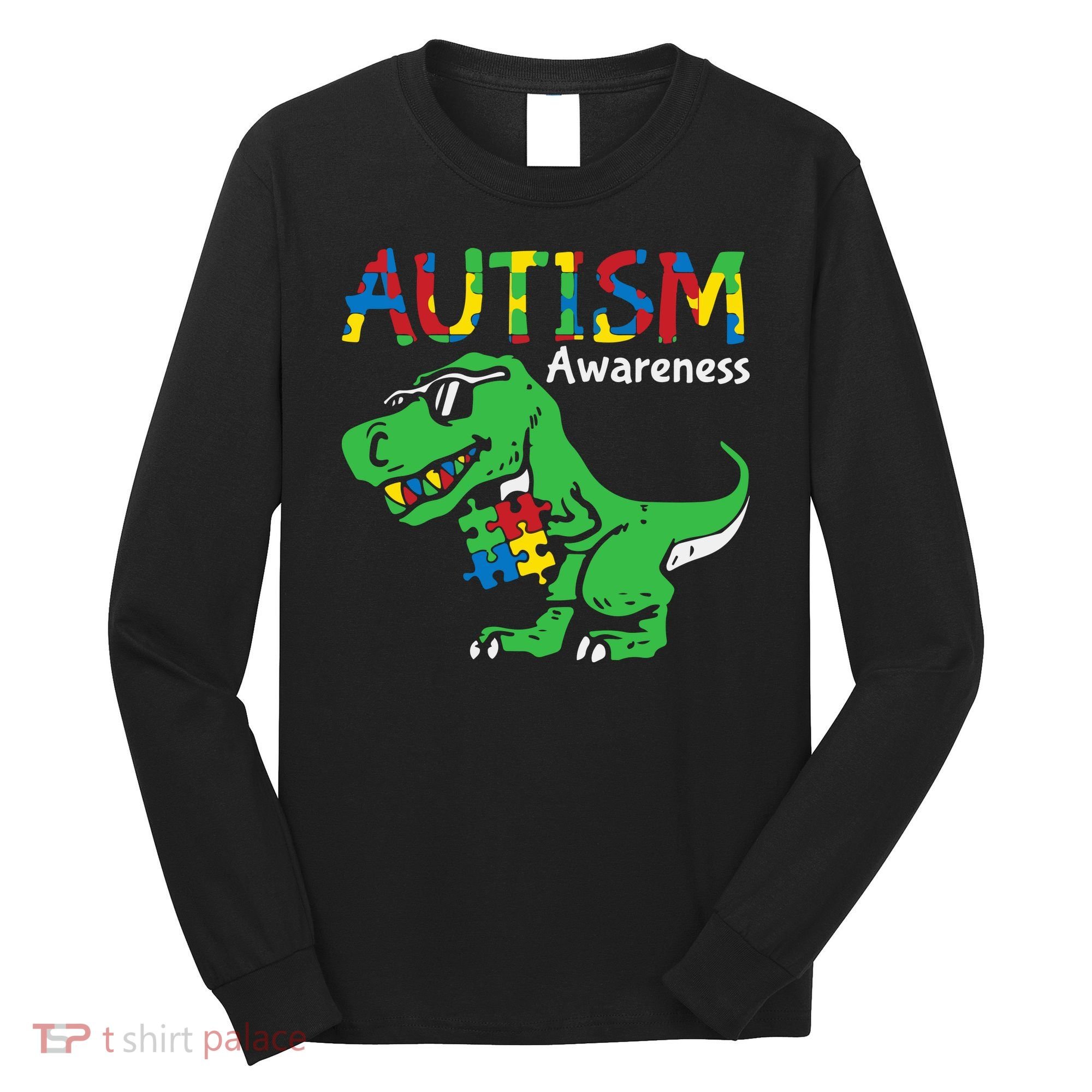 Autism Awareness Dinosaur Autism Heart Puzzle Long Sleeve Shirt