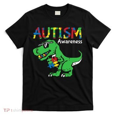 Autism Awareness Dinosaur Autism Heart Puzzle T-Shirt
