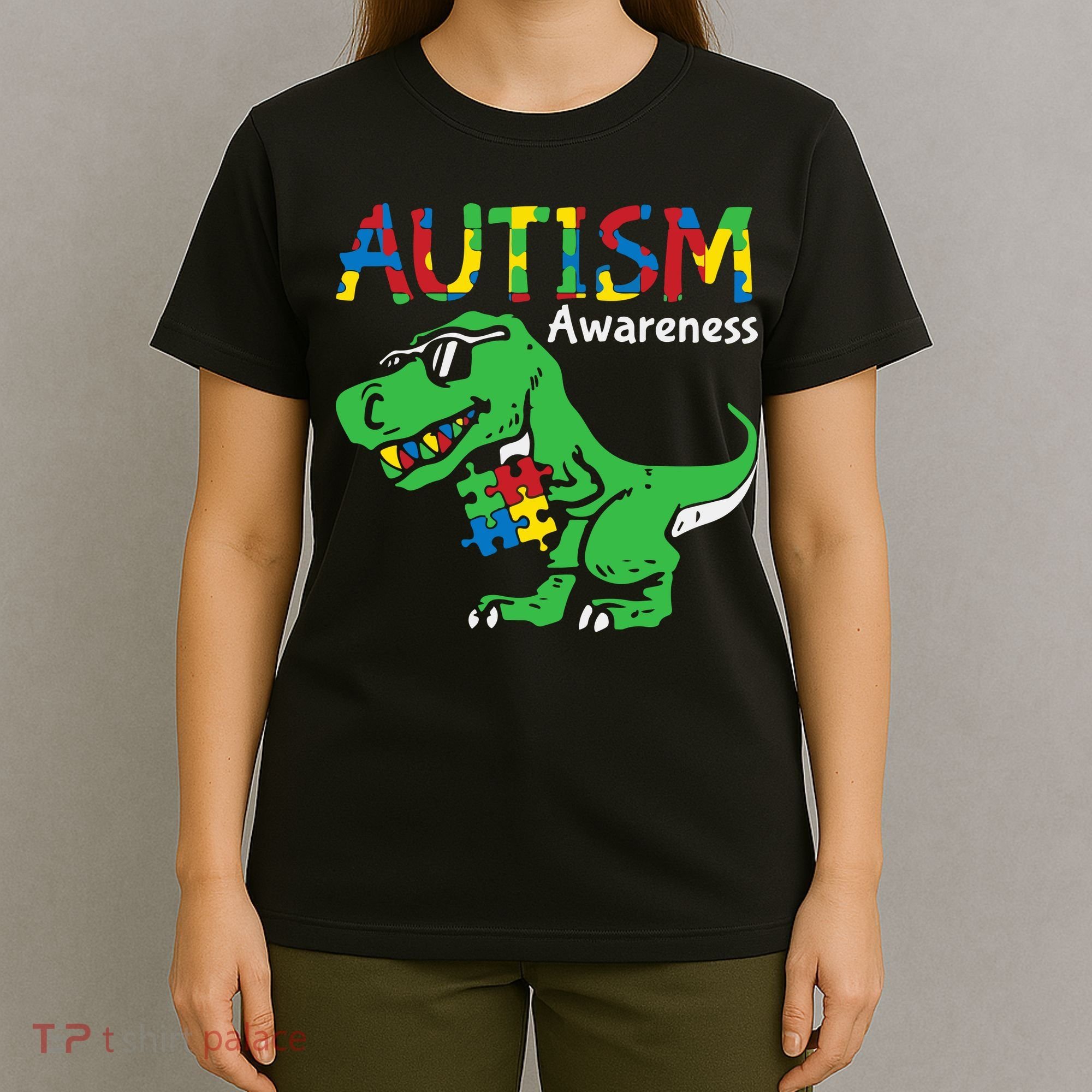 Autism Awareness Dinosaur Autism Heart Puzzle T-Shirt