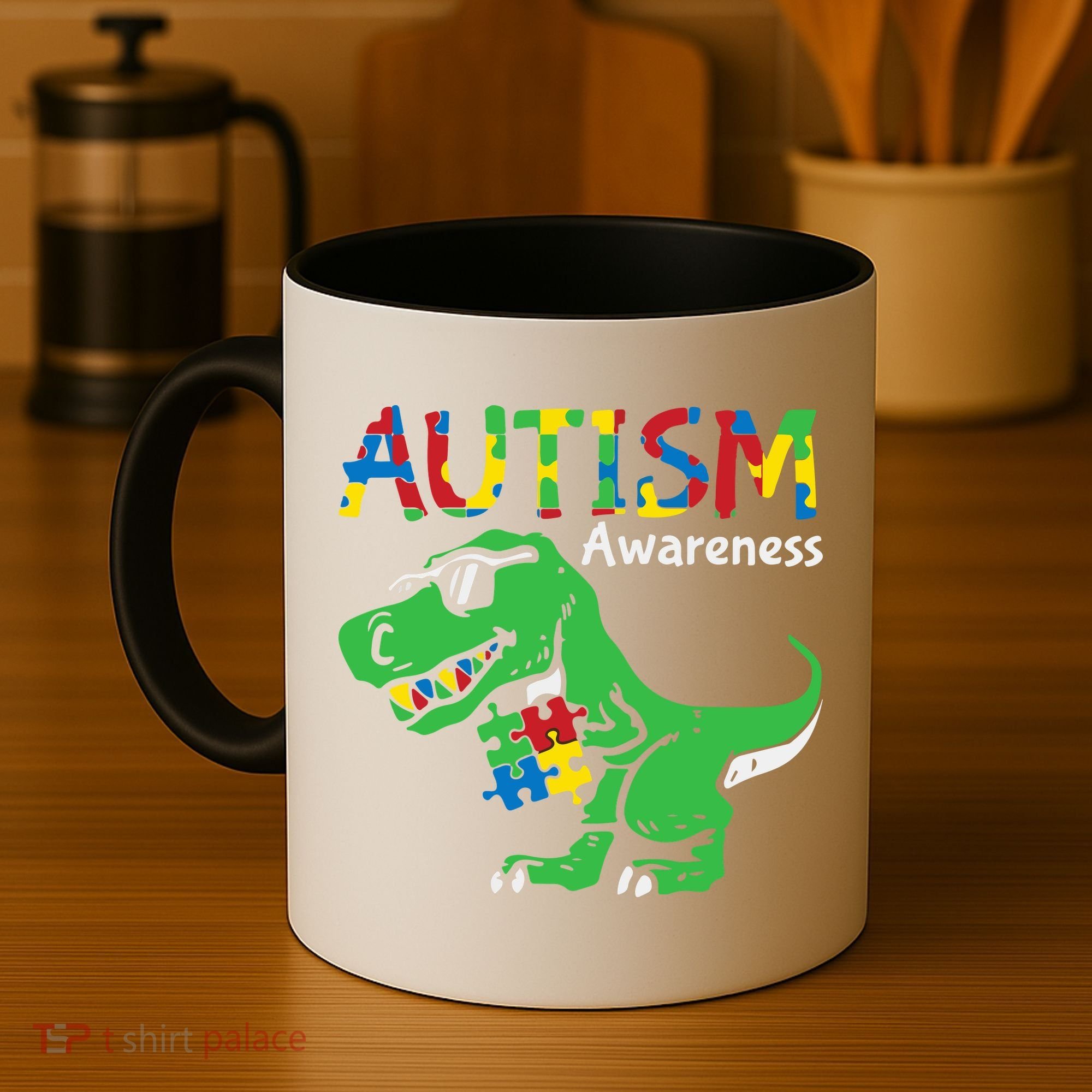 Autism Awareness Dinosaur Autism Heart Puzzle Coffee Mug