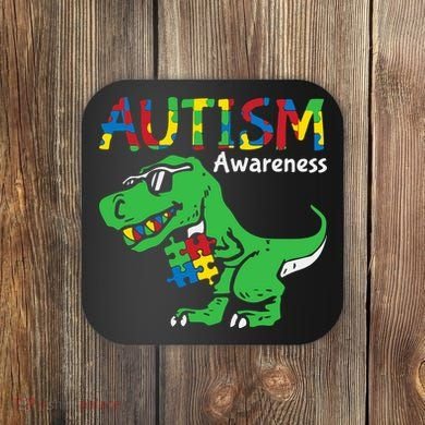 Autism Awareness Dinosaur Autism Heart Puzzle Coaster