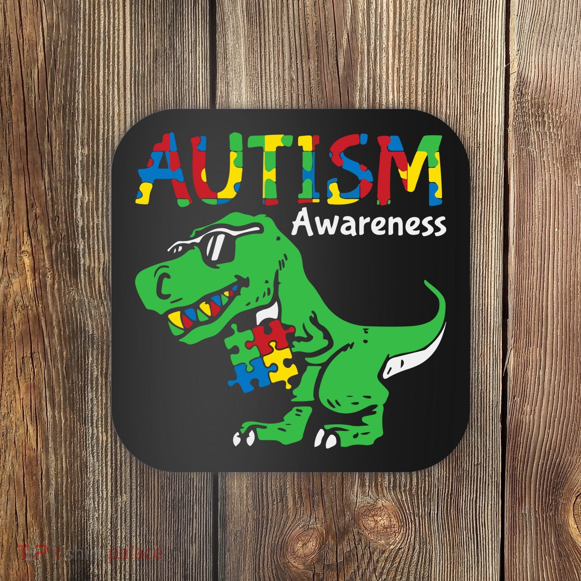Autism Awareness Dinosaur Autism Heart Puzzle Coaster