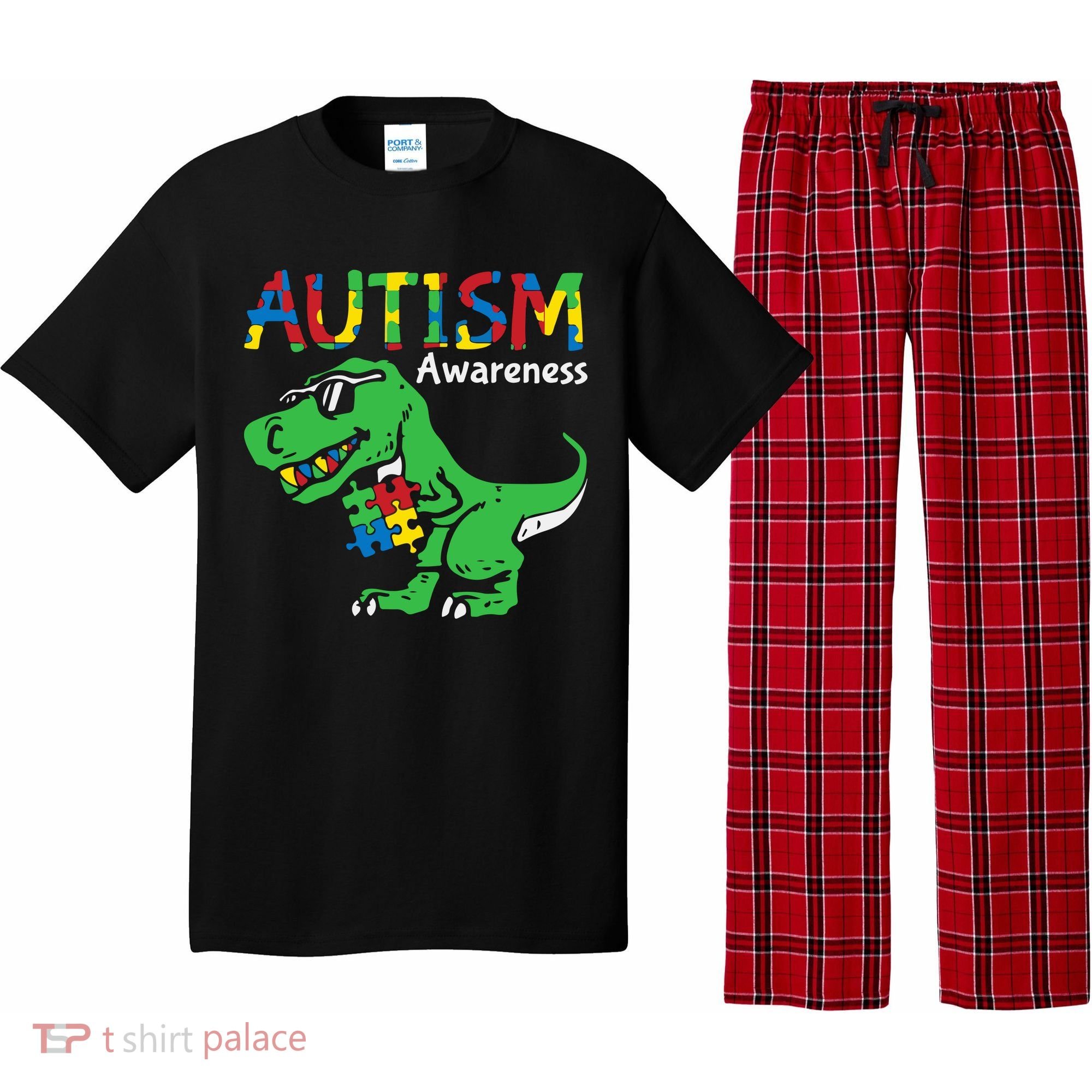 Autism Awareness Dinosaur Autism Heart Puzzle Pajama Set