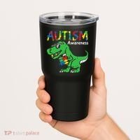 Autism Awareness Dinosaur Autism Heart Puzzle Tumbler thumb 2