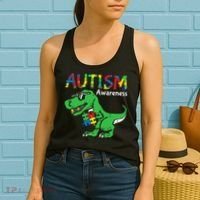 Autism Awareness Dinosaur Autism Heart Puzzle Women's Tank Top thumb 2