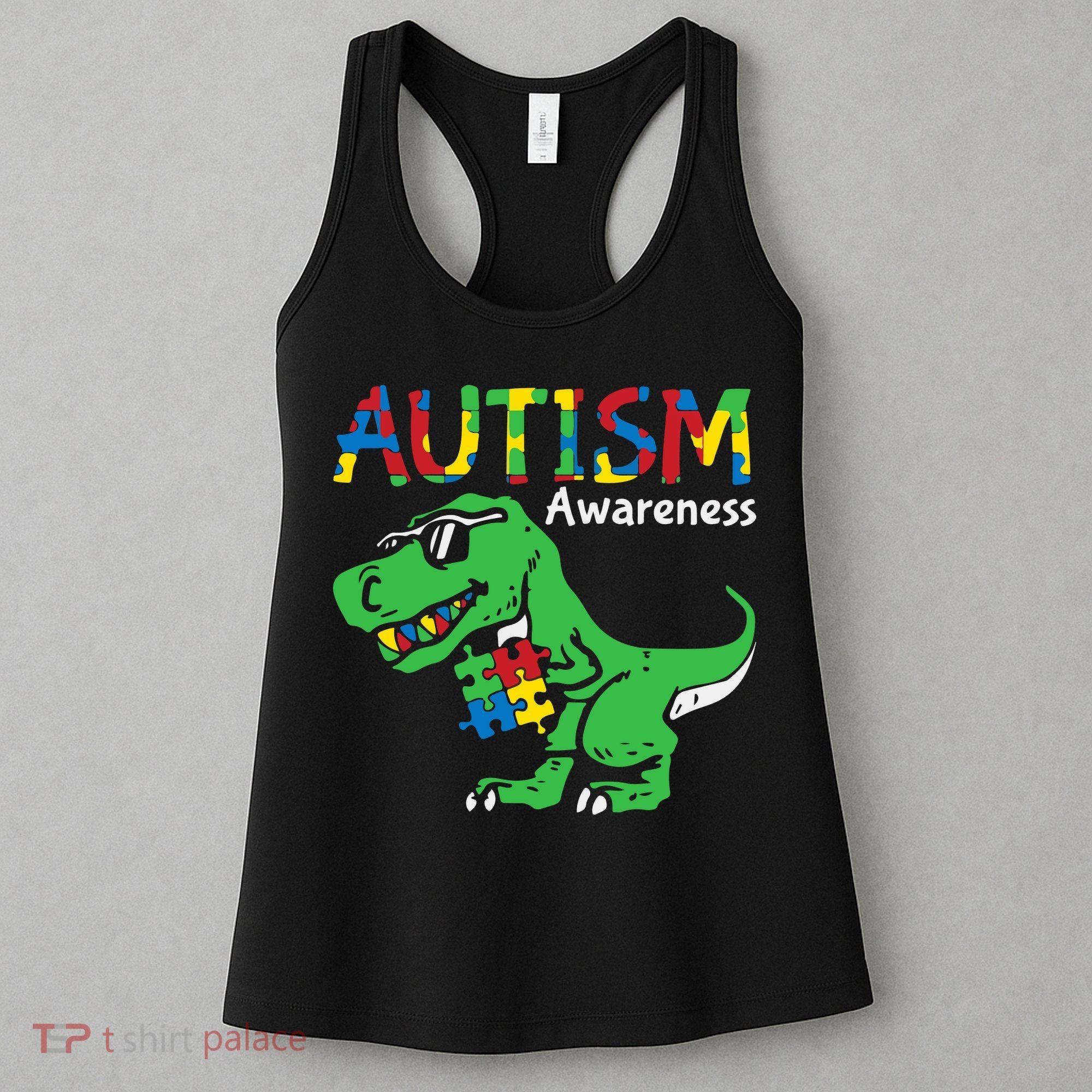 Autism Awareness Dinosaur Autism Heart Puzzle Women's Tank Top