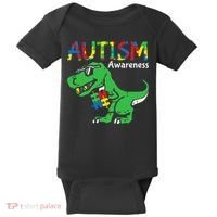 Autism Awareness Dinosaur Autism Heart Puzzle Baby Bodysuit thumb 0
