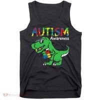Autism Awareness Dinosaur Autism Heart Puzzle Tank Top thumb 0