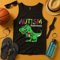 Autism Awareness Dinosaur Autism Heart Puzzle Tank Top thumb 4