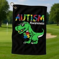 Autism Awareness Dinosaur Autism Heart Puzzle Golf Towel thumb 1