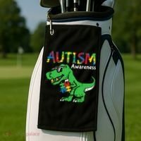 Autism Awareness Dinosaur Autism Heart Puzzle Golf Towel thumb 2